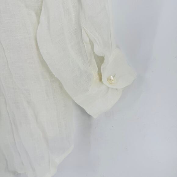 Vitamin A White Linen Button Down Shirt Top Size M Medium Resort Wear - Picture 4 of 8